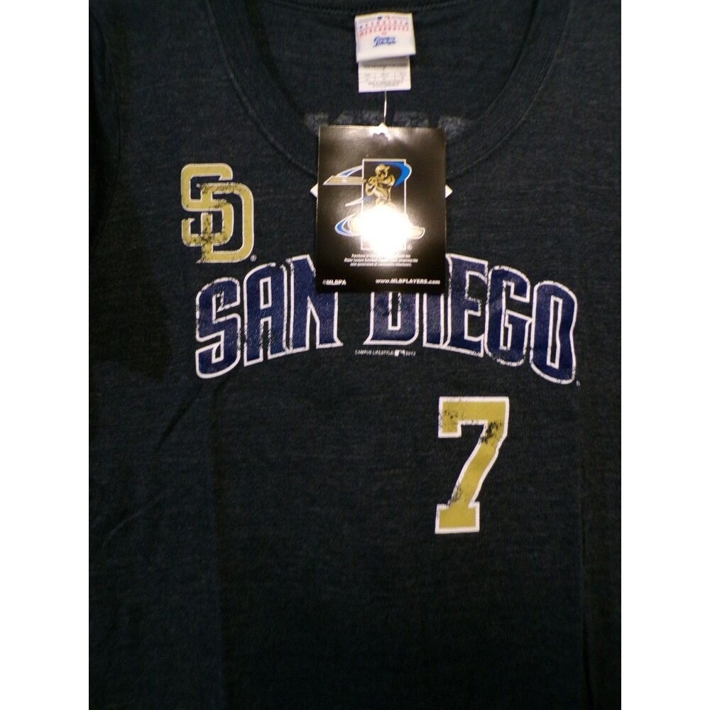 Women's San Diego Padres V Neck T Shirt XL Navy Headley 7 - Picture 2 of 4